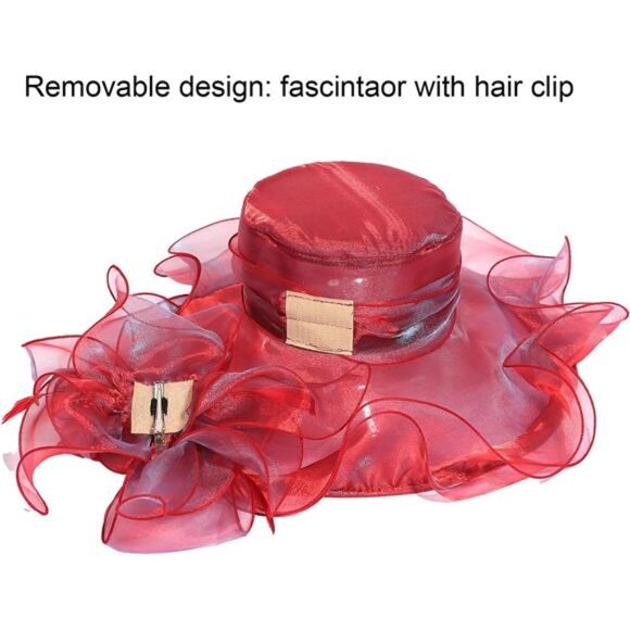Women Sun Hat Church Wide Brim Wine Red main image 7